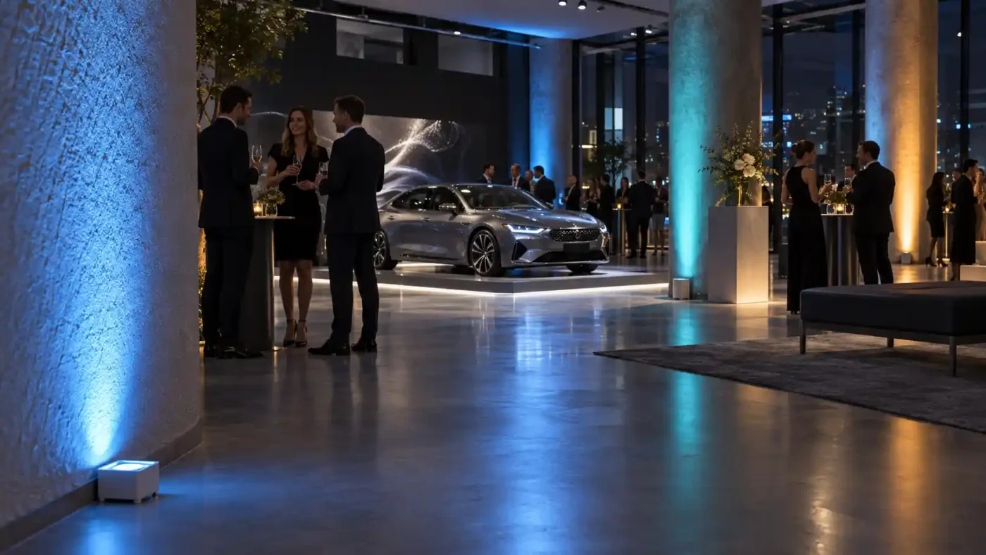 Luxe autolancering met subtiele uplighting
