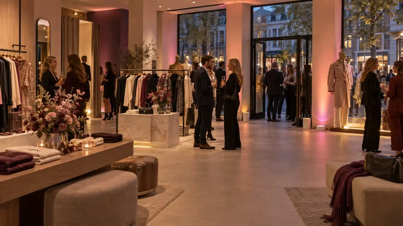 Stijlvolle avondopening in een luxe modeboetiek